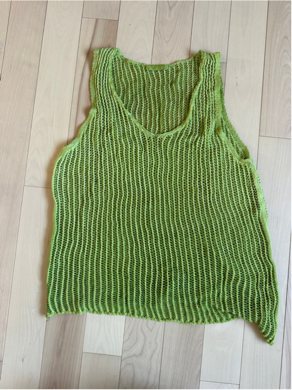 Vintage Italian Lime Green Open Knit Tank Top Mesh Sleeveless Y2K M - Picture 2 of 8